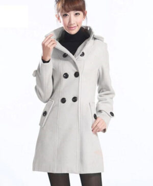 Women Hooded Double Breasted Trench Wool Coat Pakistan