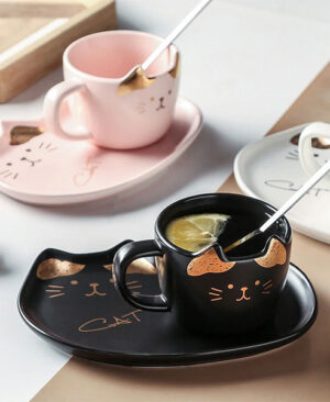 Ceramic Coffee Cup Saucer Cat Pattern Set Pakistan